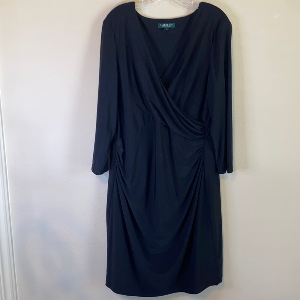 Lauren Ralph Lauren Black Long Sleeve Surplice Dress